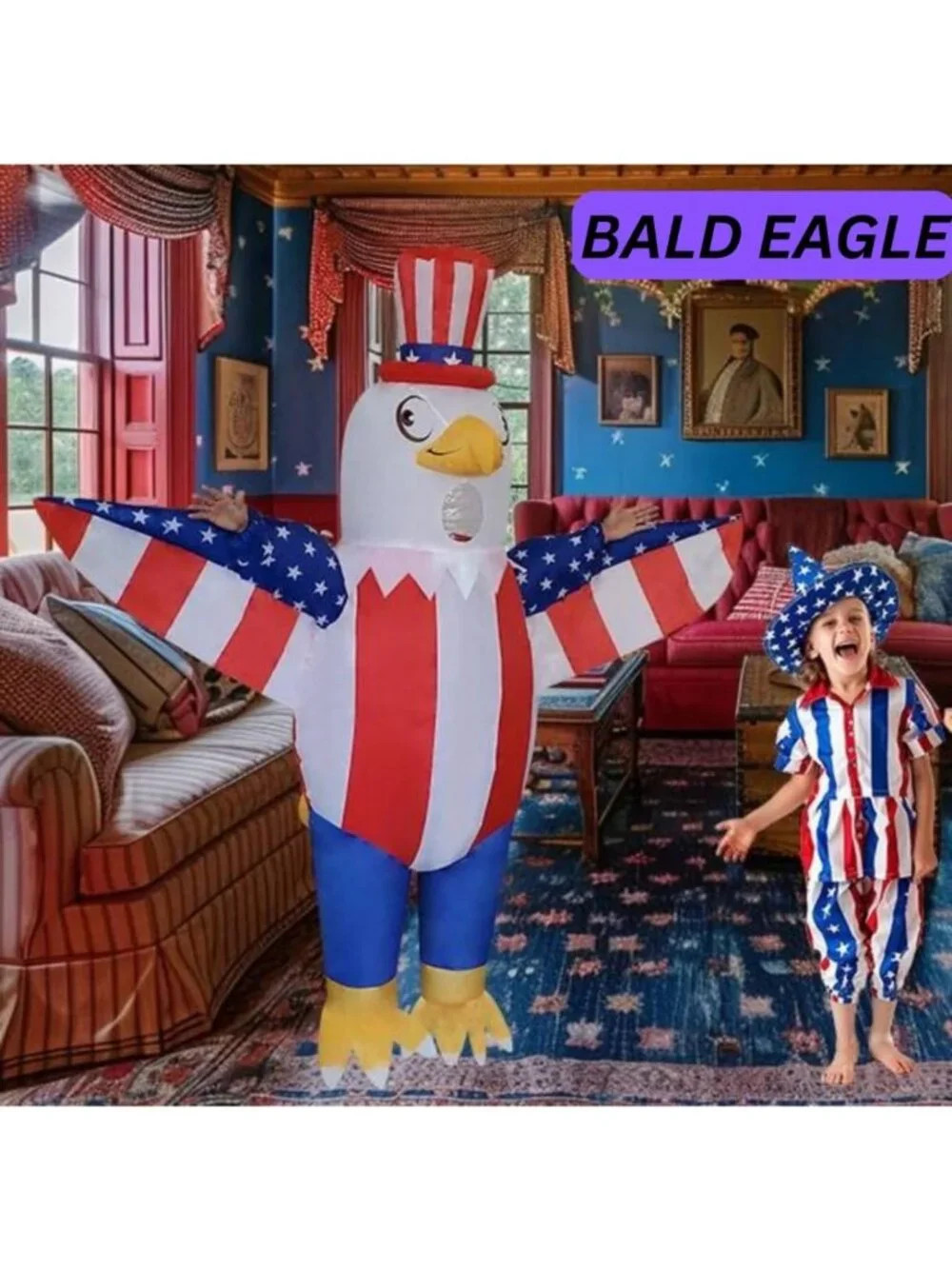 Patriotic Bald Eagle Inflatable Costume for Adults - Fun 4th of July Party